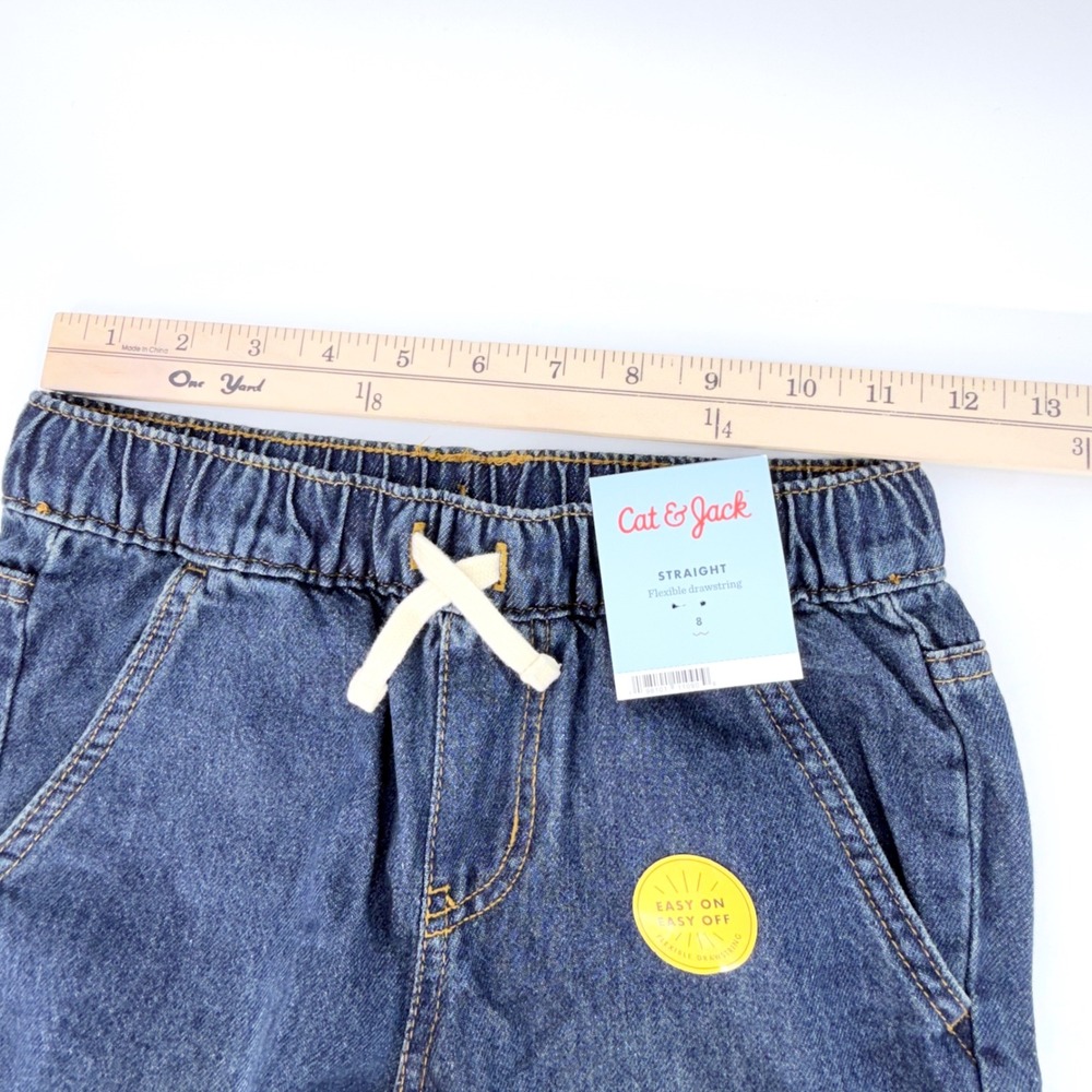 Cat & Jack Straight Jeans Girls Size 8 Dark Wash NEW Flexible Drawstring Denim - Picture 11 of 12